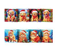 DairyDing 8 Packs DIY 5D Cat and Dog Diamond Painting Christmas Cards Kits for Adults Xmas Cats Dogs Diamond Art Greeting Cards Art Craft Gifts for Christmas Family and Friends