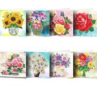 DairyDing 8 Packs DIY 5D Diamond Painting Flowers Cards Kits for Adults Sunflower Rose Daisy Diamond Art Greeting Cards Art Craft Gifts for Valentine's Day Family and Friends