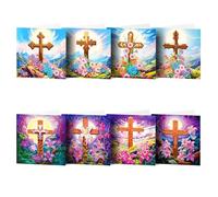 DairyDing 8 Packs DIY 5D Diamond Painting Flowers Cross Cards Kits for Adults Cross Diamond Art Greeting Cards Art Craft Gifts