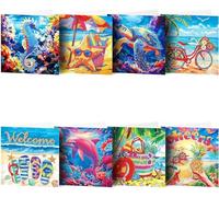 DairyDing 8 Packs DIY 5D Diamond Painting Summer Greeting Cards Kits for Adults Sea Turtles Dolphin Seahorse Diamond Art Hello Summer Cards Art Craft Gifts for Family and Friends