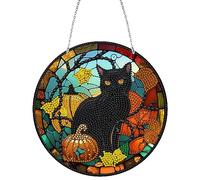 DairyDing DIY 5D Halloween Pumpkin Cat Diamond Painting Kits Hanging Sign Wall Art Sign Cat Diamond Art Suncatcher Window Hanging Ornament Window Pendants Home Garden Wall Door Diamond Painting Kits