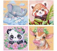 Daisen Art 4 Pack Animal Diamond Art for Kids, Cartoon Diamond Painting Kit for Kids, Ages 6-12, 6x6 Inch, Foldable