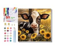 Daisen Art Cow Paint by Numbers with Frame and Box, Animals Paint by Numbers for Adults, Small, Simple, Paint by Numbers as a Gift, Decoration for Home, 20 x 20 cm