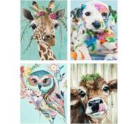 Daisen Art Paint by Numbers for Adults Beginner and Kids,4 Pack Animal Paint by Numbers Kits,Giraffe Cow Owl Dog DIY Acrylic Oil Painting by Number for Home Decor 12X16inch