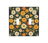Daisies and Marigolds Flower Folk Art Double Gang Toggle Light Cover Wall Plate Switch Decor Standard Size - 11.4x11.4cm