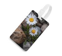 Daisies and Rocks Luggage Tags with Information Card, ID Protection Cover for Travel, Lightweight Baggage Tags White for Flying, Suitcases Tag Holder for Hotel, Tag Bag