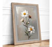 Daisies and Wanderer Botanical Framed Wall Art Print A1 (84.1×59.4cm) Oak, Wall Decor for Living Room, Bedroom, Office & Home, Ready to Hang, Art Gift