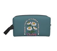 Daisies and Words Dark Green Travel Toiletries Makeup Organizer Large Capacity Portable Cosmetic Bags for Women Girls
