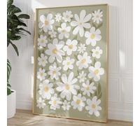 Daisies Canvas Wall Art Modern Flower Painting White Daisy Picture Minimalist Flower Posters Green Floral Painting Rustic Botanical Wall Art White Flower Pictures for Living Room Bedroom 16x24in
