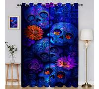 Daisies Curtains Cartoon Skull 3D Blackout Curtains with Eyelets Cold and Heat Resistant for Bedroom Window Decoration 2 x W90 X L72 H3826