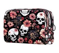 Daisies Dead Skull Cosmetic Bag for Women, Travel Toiletries Bags Large Makeup Handy Pouch Organiser Bag with Zipper