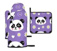 Daisies Giant Panda Love Heat Resistant Colorful Kitchen Gloves Hot Pads, Cute Baker Stuff, Kitchen Gifts For Cooking Lover Cooks Mom