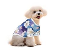 Daisies On Blue-Purple Wash Print Dog Tshirt - Hawaiian Floral Pet Apparel For Puppy Top, Dog Christmas Outfit & Thanksgiving