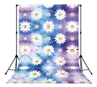Daisies on Blue-Purple Wash Print Photography Backdrop - 152 Ã- 213 cm Portable Backdrop Curtains for Photo Shoot Backdrop for Home Party Use