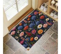 Daisies Poppies Door Mats Indoor Absorbent, Non-Slip Wildflowers Indoor Door Mat for Back Front Door, Low Profile Dirt Trapper Doormat Entrance Rugs with Rubber Backed, 80 x 120 cm, Navy Blue
