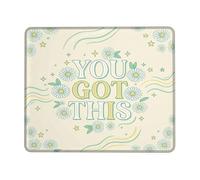 Daisies Small Mouse Pad, Joyful Playful Stars Waves Spring Pastel Yellow Square Rubber Non Slip Stitched Edge Cloth Mousepad Desk Decor for Office Home Dorm Laptop Square 8x10 Inch
