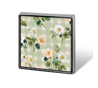 Daisies Small Sprigs of Greenery on Muted Green Beige Unisex Brooches & Pins Square Lightweight Lapel Badge Jewelry for Clothing Shawl Hat