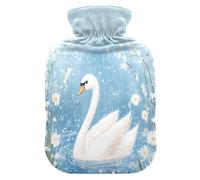 Daisies Swan Blue Pattern Hot Water Bottle with Cover for Pain Relief Hot Water Bed Warmer for Warming Hands, 2L