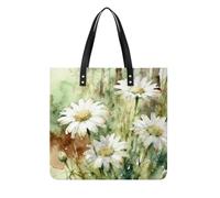 Daisies Wildwood Floral Square PU Leather Tote Bag