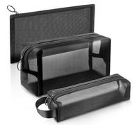 Daisiki Mesh Pencil Case 3 Pack Clear Pencil Pouch, Pencil Bag, Cosmetic Toiletry Bag for Purse, College Essentials School Supplies (Black)