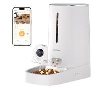 DAISTERN Automatic Cat Dog Feeder with Camera 4L, 2.4G/5G WiFi Smart Pet Food Dispenser with Night Vision, 2-Way Audio, Meat Call and Motion Alert, Stainless Steel Bowl, Dual Power Support, AI Feature