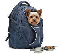 DAISTERN Dog Backpack Carrier for Hiking, Pet Travel Bag up to 8KG, 2-in-1 Foldable Cat Backpack with Laptop Compartment, Reinforced Ventilated 600D Nylon Rucksack for Walking Camping Commuting