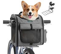 DAISTERN Dog Bike Basket Front 4-in-1 Pet Carrier Backpack & Car Seat, 10KG Load, Stable L-Shaped Mount for E-Bikes (Display <8cm), Reflective Waterproof Folding Bicycle Bag for Small Medium Dogs