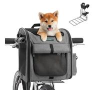 DAISTERN Dog Bike Front Basket, 4 in 1 Foldable Pet Backpack/Shoulder Bag/Auto Seat with Heavy-Duty L-Shaped Mount Φ8cm, Waterproof Cushion & Reflective Strips, Supports Up to 10KG