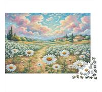 Daisy 1000-piece Jigsaw Puzzles Cardboard Family Adults Teens Daisy Field Buildings Kids Educational Mental Stimulation Cognitive Development Indoor Group Activity 52x38cm/1000pcs