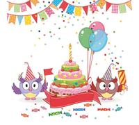 Daisy 3-Ply Birthday Party Tissue Paper Napkins Serviettes for Decoupage Lunch 33cm x 33cm - Pack of 20 (Funny Owls with B-Day Cake)
