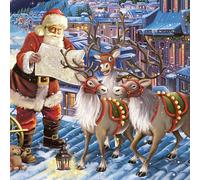 Daisy 3-Ply Children Theme Xmas Decoupage Tissue Paper Napkins Decorative Christmas Serviettes 33cm x 33cm - Pack of 20 (Santa with Reindeers on Roof)