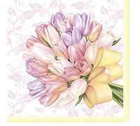 Daisy 3-Ply Flowery Tissue Paper Napkins Serviettes for Decoupage Lunch 33cm x 33cm - Pack of 20 (Tulips Bouquet with Big Yellow Bow)