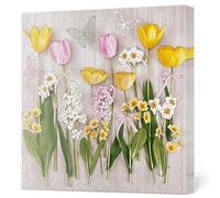 Daisy 3-Ply Spring Flowers Tissue Paper Napkins Serviettes for Decoupage Lunch 33cm x 33cm - Pack of 20 (Tulips & Spring Flowers on Wood)