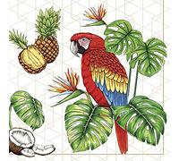 DAISY 3-Ply Spring Flowers Tissue Paper Napkins Serviettes for Decoupage Lunch 33cm x 33cm - Pack of 20 (Parrots with Tropical Motifs)