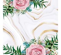 Daisy 3-Ply Spring Flowers Tissue Paper Napkins Serviettes for Decoupage Lunch 33cm x 33cm - Pack of 20 (Pink Roses on Grey & Gold Marble)