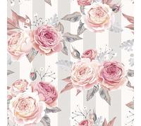 Daisy 3-Ply Tissue Paper Napkins Serviettes for Decoupage Lunch 33cm x 33cm - Pack of 20 (Pink Roses on Grey Stripes)