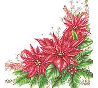 DAISY 3-Ply Xmas Decoupage Tissue Paper Napkins Decorative Christmas Serviettes 33cm x 33cm - Pack of 20 (Elegant Poinsettia)