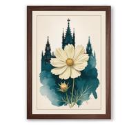 Daisy and Castle Spires Botanical Framed Wall Art Print A1 (84.1×59.4cm) Walnut, Wall Decor for Living Room, Bedroom, Office & Home, Ready to Hang, Art Gift