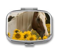 Daisy and Horse Pill Box Cute Square Pill Case Portable Medicine Tablet Vitamin Holder Organizer for Purse Pocket