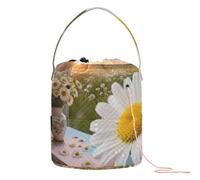 Daisy at Sunset by Window Crochet Tote Bag Crochet Storage Bag with Holes Crochet Tote for Knitting Kit Crochet Travel