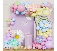Daisy Balloon Arch Kit, 118pcs Pastel Balloons Garland Kit Pastel Pink Blue Purple Yellow Orange Latex Balloons with Daisy Flower Foil Balloon for Girls Birthday Baby Showers Garden Party Decorations