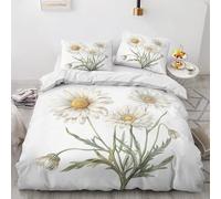 Daisy Bedding Emperor, White Floral Duvet Cover, Soft Breathable Microfiber Quilt Cover 290x235 cm and 2 Pillowcases 50x75 cm, Reversible Bed Set with Zipper L&300