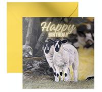 Daisy & Bee - Birthday Lambs Greetings Card - Beautiful Artistic Wildlife Design - Happy Birthday Message Inside - 15cm x 15cm