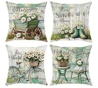 Daisy Bike Bunny Cushion Covers 35x35cm Set of 4 Decorative Throw Pillow Covers 14x14inch Soft Velvet Square Cushion Cases for Home Living Room Sofa Couch Bed Pillowcases