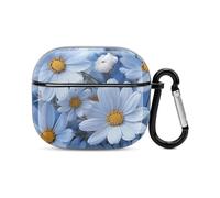 Daisy Blue Bluetooth Earbuds Case Cover Full Body Shockproof Protection Hard Case Support Wireless Charging with Keychain Personalized Gift for AirPods 3