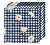 Daisy Blue White Plaid Cloth Napkins Dinner Table Napkins Set of 6 Washable Reusable Napkin for Party Wedding Cloth Napkins - 20'' x 20''