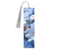 Daisy Blue Wooden Bookmarks 5 Pieces, Handmade Double-Sided Printed Bookmarks, Grey Tassel Page Markers, Book Accessories Gift for Book Lovers, Women and