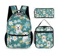 Daisy Book Pack Set with Lunch Tote and Pencil Case for Kids Age 9, Flower School Bag 3 Piece Set Year 3-5 for Girls Weekend Adventures Sports Practice and Family Travel
