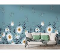 Daisy Botanical Wall Mural, Self Adhesive Wallpaper Peel and Stick, Wildflower Jardin Home Decor Photo Wallpaper, Silk Cloth Wall Sticker for Living Room & Bedroom, 450x315 cm - M-801