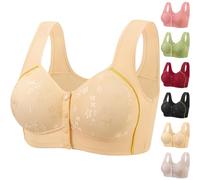 Daisy Bras for Older Women Comfy Front Closure Push Up No Wire Supportive Bra Full Coverage Breathable Cotton Posy Bra Beige